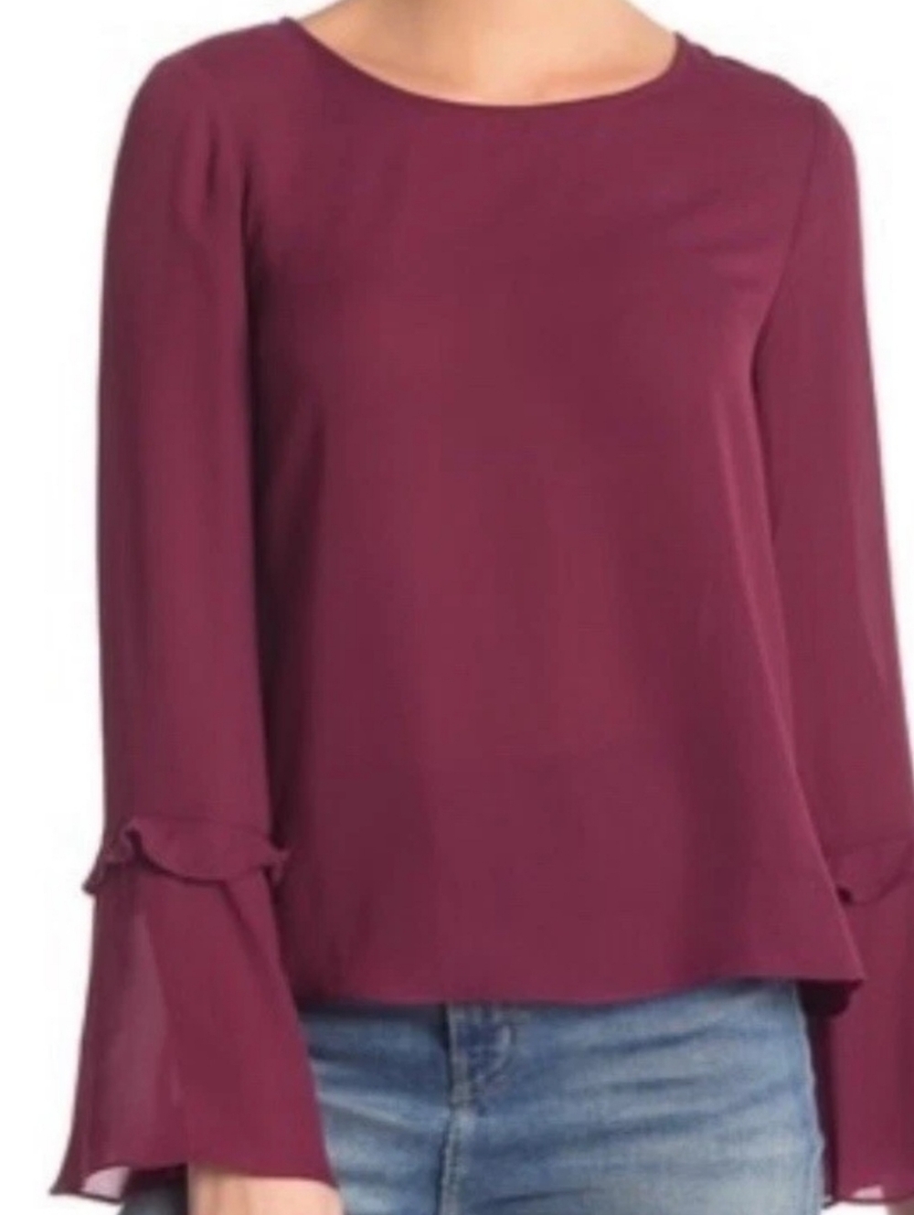 Rebecca Minkoff Shanaya Contemporary Purple Ruffle Bell Sleeve Blouse Top. XS